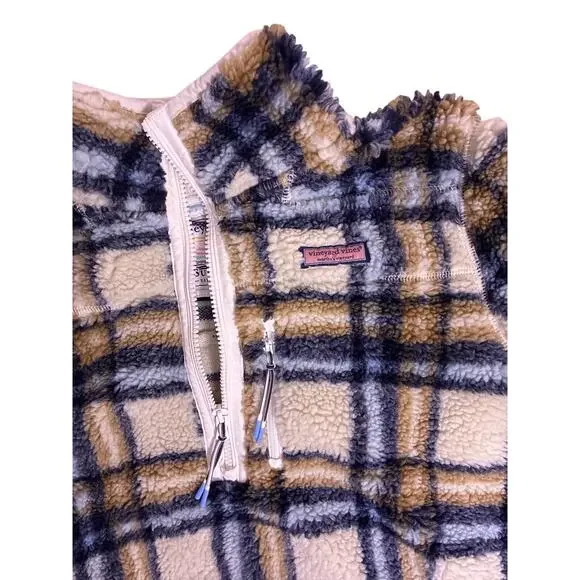 Vineyard Vines Sherpa Quarter Zip Beige Women’s L Preppy Cozy Pullover - Picture 2 of 7